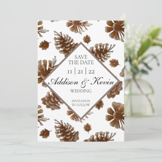 Rustic Pinecone Waterverf Save the Date Aankondiging (Staand voorkant)