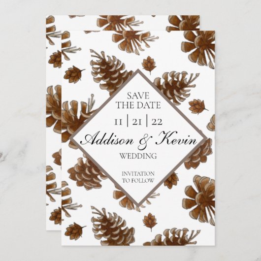 Rustic Pinecone Waterverf Save the Date Aankondiging (Voorkant / Achterkant)