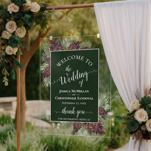 Rustic Pinecones & Pine Branches Wedding Welcome