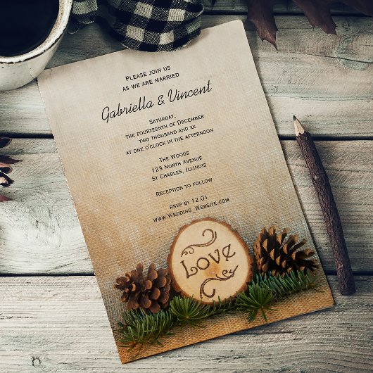 Rustic Pines Woodland Wedding Invitation Kaart
