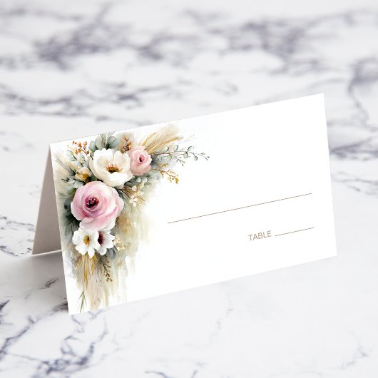 Rustic Pink and White Floral Wedding Place Card