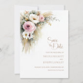 Rustic Pink and White Floral Wedding Save the Date (Devant)