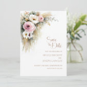 Rustic Pink and White Floral Wedding Save the Date (Debout devant)