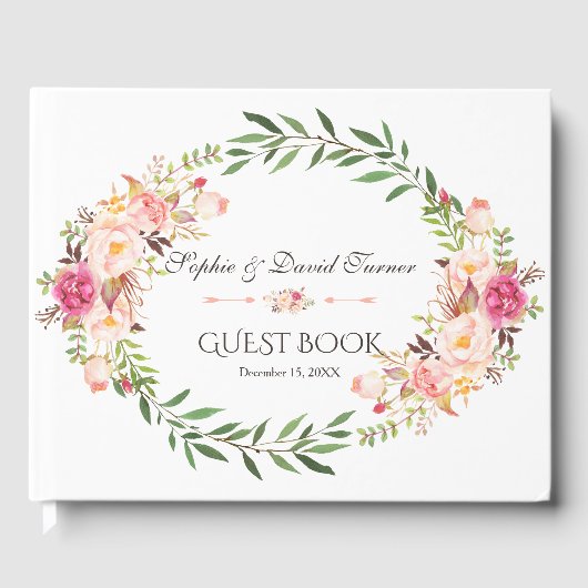 Rustic Pink Blush Floral Bloom Wedding Details Gastenboek (Voorkant)