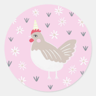 Rustic Pink  Boerderij Chicken Illustration Ronde Sticker