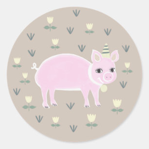 Rustic Pink Boerderij Illustratie Varkens Ronde Sticker