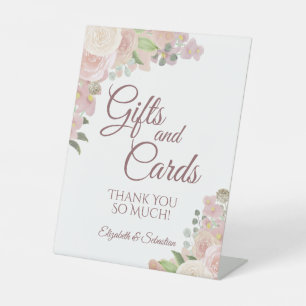 Rustic Pink Boho Chic Floral Gifts & Cards Wedding Reclamebord Met Voetstuk