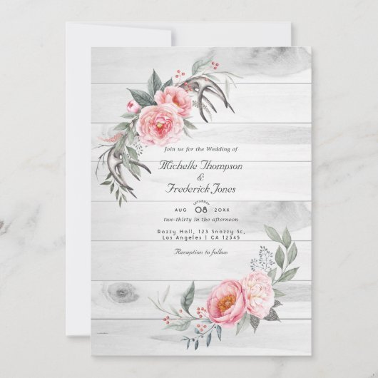 Rustic Pink Boho Floral QR Code RSVP Weddenschap Kaart (Voorkant)
