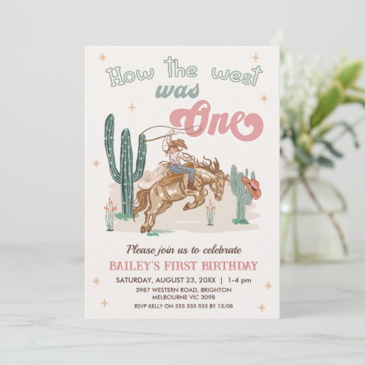 Rustic Pink Brown Hoe West was een 1e verjaardag Kaart (Staand voorkant)