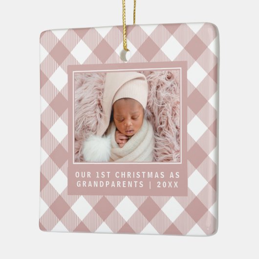 Rustic Pink Buffalo Pset 1st Grootouders Foto Keramisch Ornament (Links)