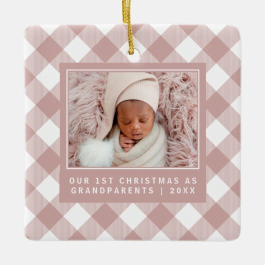 Rustic Pink Buffalo Pset 1st Grootouders Foto Keramisch Ornament (Voorkant)
