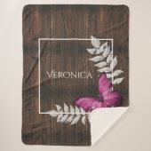 Rustic Pink Butterfly Personalized Sherpa Blanket Deken (Voorkant)