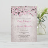 Rustic Pink Cherry Blossom Wedding Invitations Kaart (Staand voorkant)