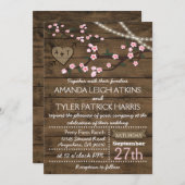 Rustic Pink Cherry Blossom Wedding Invitations Kaart (Voorkant / Achterkant)