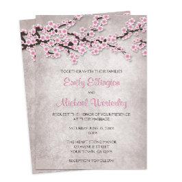 Rustic Pink Cherry Blossom Wedding Invitations Kaart