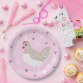 Rustic Pink Chicken Illustration Papieren Bordje (Feest)