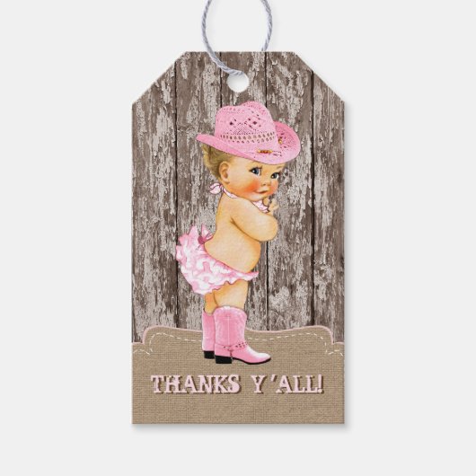 Rustic Pink Cowgirl Baby shower Cadeaulabel (Voorkant)