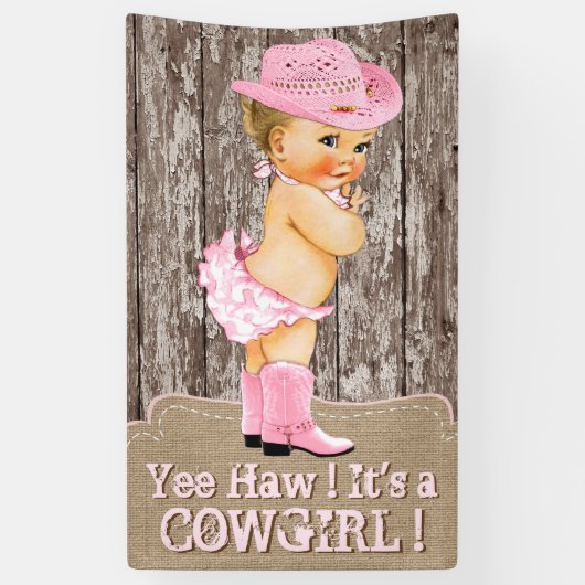 Rustic Pink Cowgirl Baby shower Spandoek (Verticaal)