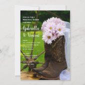 Rustic Pink Daisies Boots Wedding Rehearsal Dinner Kaart (Voorkant)