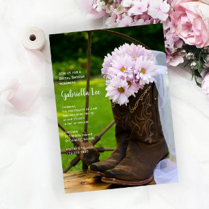 Rustic Pink Daisies Cowboy Boots Vrijgezellenfeest Kaart