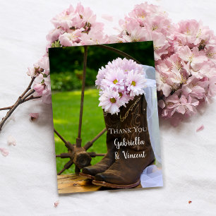 Rustic Pink Daisies Cowboy Boots Weddenschap Notitiekaartje