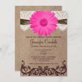 Rustic Pink Daisy Bridal Shower Invitations Kaart (Voorkant / Achterkant)