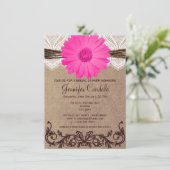 Rustic Pink Daisy Bridal Shower Invitations Kaart (Staand voorkant)