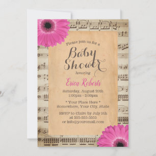 Rustic Pink Daisy Floral  Music Baby shower Kaart