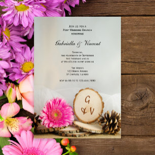 Rustic Pink Daisy Natural Wood Post Wedding Brunch Kaart