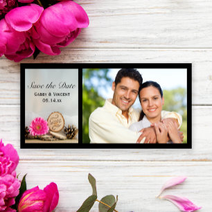 Rustic Pink Daisy Woodland Wedding Save the Date