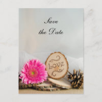 Rustic Pink Daisy Woodland Wedding Save the Date