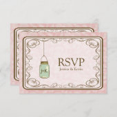 Rustic Pink Damask met Mason Jar RSVP (Voorkant / Achterkant)