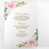 Rustic Pink en Gold Pumpkin Floral Wood Wedding Drieluik Uitnodiging (Binnenzijde eerst)