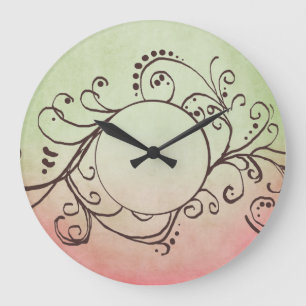 Rustic Pink en Green Bohemian Flourish Grote Klok
