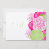 Rustic Pink en Green Roos Wedding Invite Kaart (Achterkant)