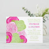 Rustic Pink en Green Roos Wedding Invite Kaart (Staand voorkant)