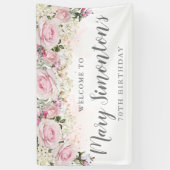 Rustic Pink en White Floral 70th Birthday Spandoek (Verticaal)