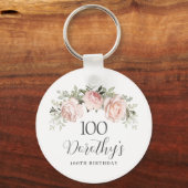 Rustic Pink Floral 100th Birthday Party Custom Sleutelhanger (Voorkant)