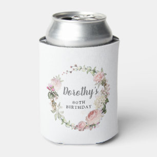 Rustic Pink Floral 80th Birthday Hartelijk dank Blikjeskoeler