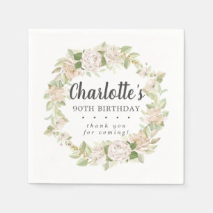 Rustic Pink Floral 90th Birthday Party Napkins Servet