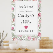 Rustic Pink Floral Baby shower Welkom Poster (Keuken)