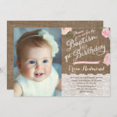 Rustic Pink Floral Baptism 1e verjaardag Kaart (Voorkant / Achterkant)