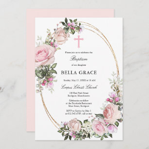 Rustic Pink Floral Baptisme Kaart