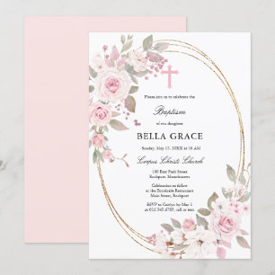 Rustic Pink Floral Baptisme Kaart