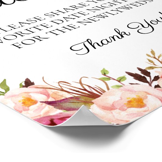 Rustic Pink Floral Date Jar Sign Weddenschap Poster (Hoek)