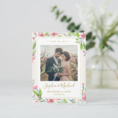 Rustic Pink Floral Foto bewaart de uitnodiging op  (Staand voorkant)