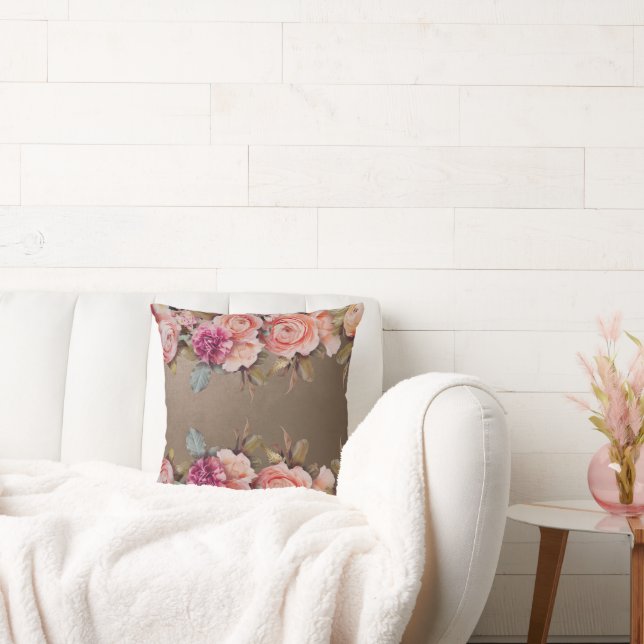 Rustic Pink Floral Neutrale Kleur  Kussen (Bank)