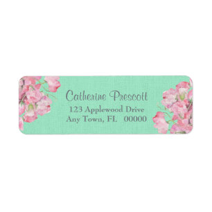 Rustic Pink Floral op Mint Green Burlap Etiket