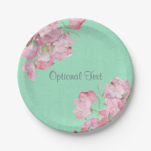 Rustic Pink Floral op Mint Green Burlap Papieren Bordje