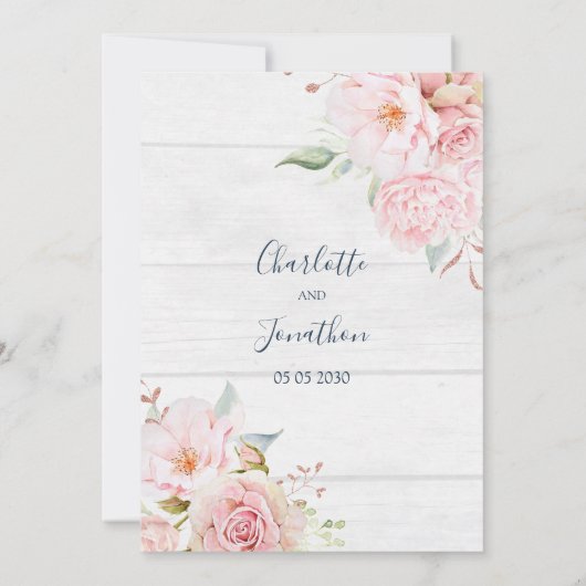 Rustic Pink Floral Spring Wedding Invitations (Dos)